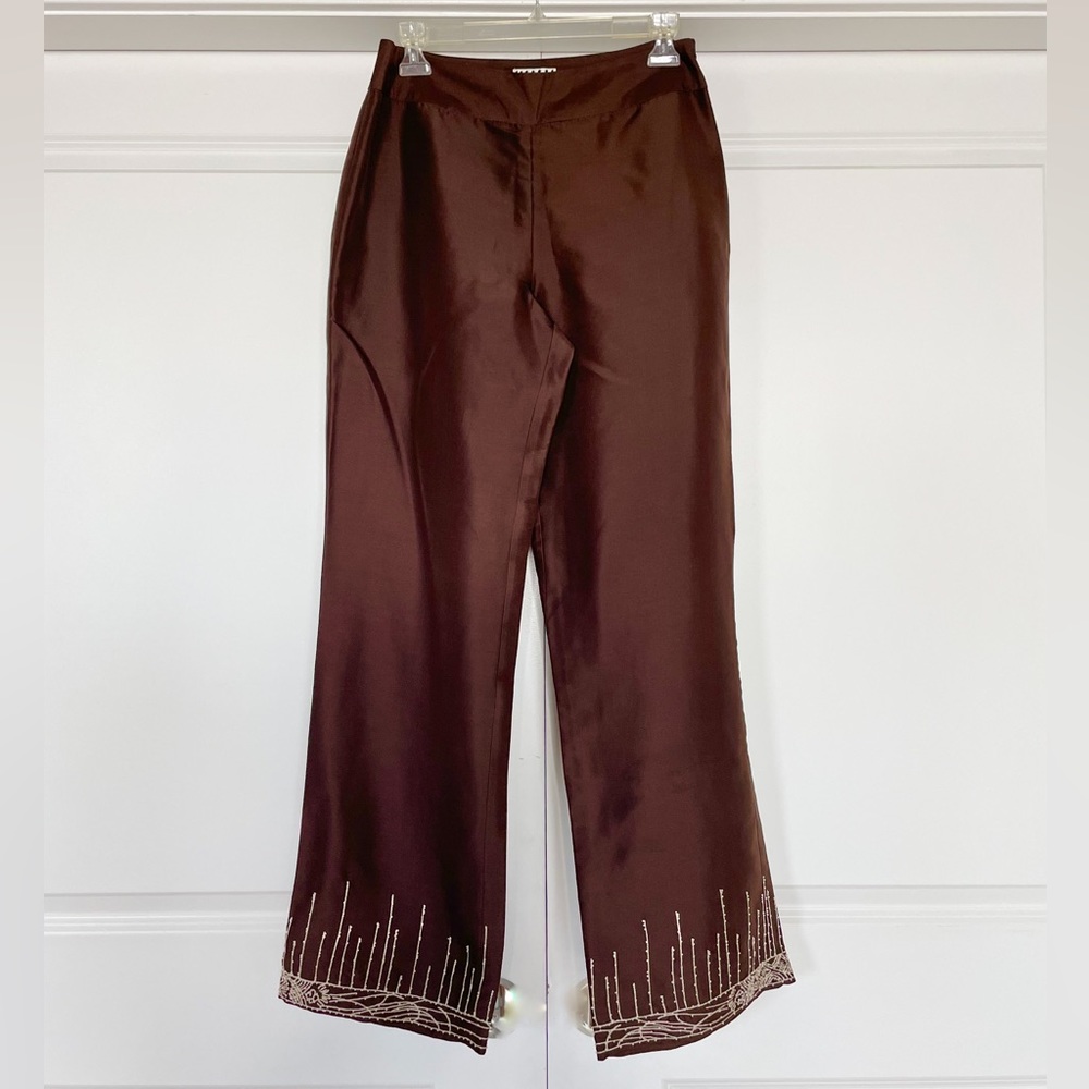 Chocolate Beaded Silk Pants